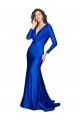 Outlet Long Sleeves Silky Satin V-Back Mermaid Royal Blue Sexy Evening Dress Canada