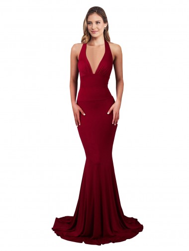 Outlet Sleeveless Spandex Open Back Mermaid Burgundy Sexy Evening Dress Canada
