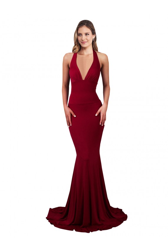Outlet Sleeveless Spandex Open Back Mermaid Burgundy Sexy Evening Dress Canada