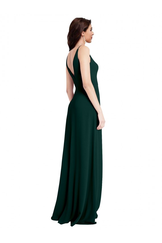 Outlet Sleeveless Stretch Crepe V-Back A-Line Midnight Green Evening Dress Canada