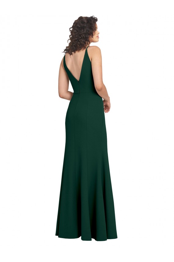 Outlet Sleeveless Stretch Crepe V-Back A-Line Midnight Green Evening Gown Canada