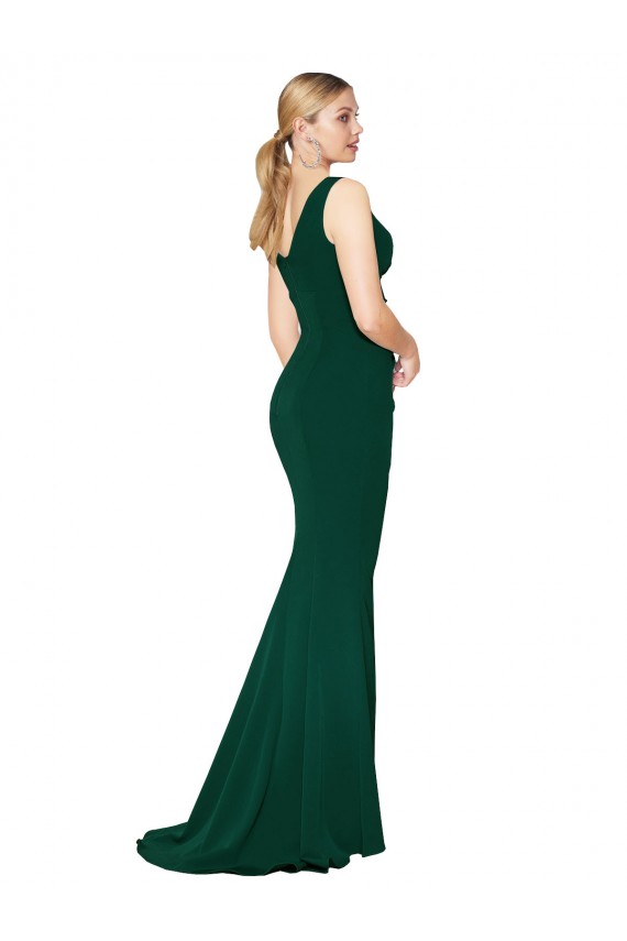 Outlet Sleeveless Stretch Crepe Mermaid Midnight Green Evening Gown Canada