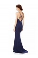 Outlet Sleeveless Stretch Crepe Criss Cross Open Back Mermaid Navy Blue Evening Dress Canada