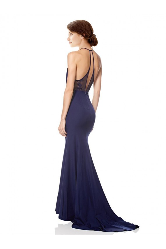 Outlet Sleeveless Crepe Mermaid Navy Blue Evening Dress Canada