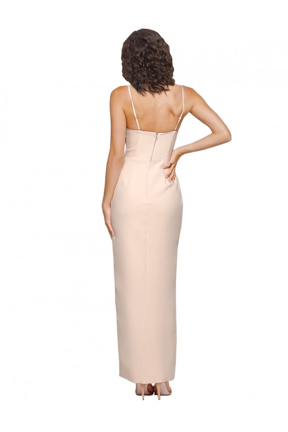 Outlet Sleeveless Stretch Crepe Low Back Sheath Nude Semi Formal Evening Dress Canada