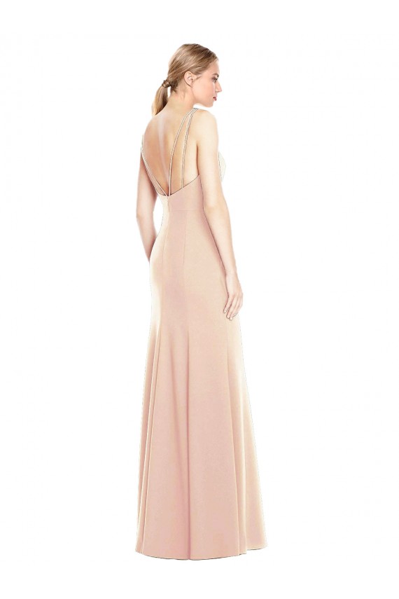 Outlet Sleeveless Stretch Crepe Open Back Trumpet Nude Semi Formal Evening Dress Canada