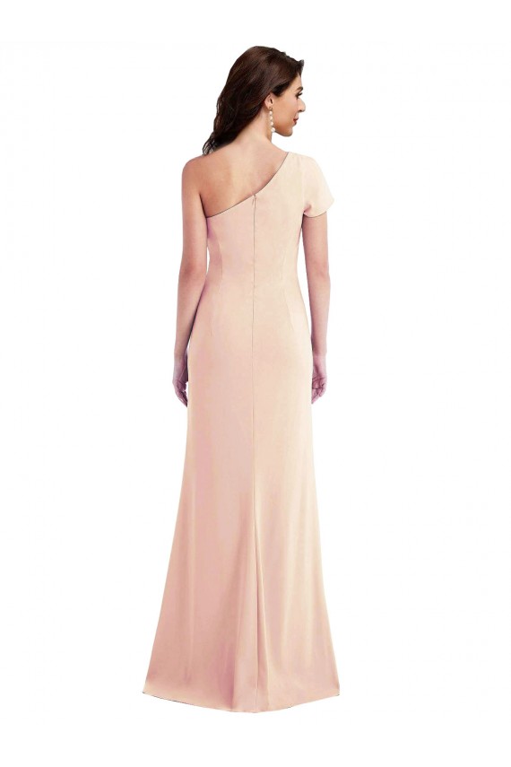 Outlet Cap Sleeves Stretch Crepe Trumpet Nude Evening Dress Canada
