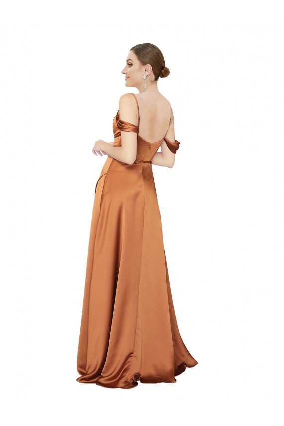 Outlet Cold Shoulder Silky Satin Low Back A-Line Orange Evening Dress Canada