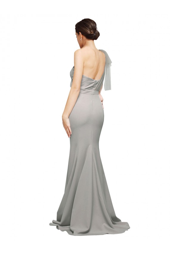 Outlet Sleeveless Stretch Crepe & Tulle Low Back Mermaid Oyster Silver Evening Dress Canada