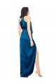 Outlet Sleeveless Silky Satin Sheath Peacock Blue Evening Dress Canada