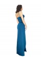 Outlet Sleeveless Silky Satin Low Back Sheath Peacock Blue Evening Dress Canada