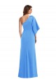 Outlet Bell Sleeves Stretch Crepe Trumpet Peacock Blue Semi Formal Evening Dress Canada
