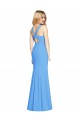 Outlet Sleeveless Stretch Crepe Keyhole Back Trumpet Peacock Blue Semi Formal Evening Dress Canada