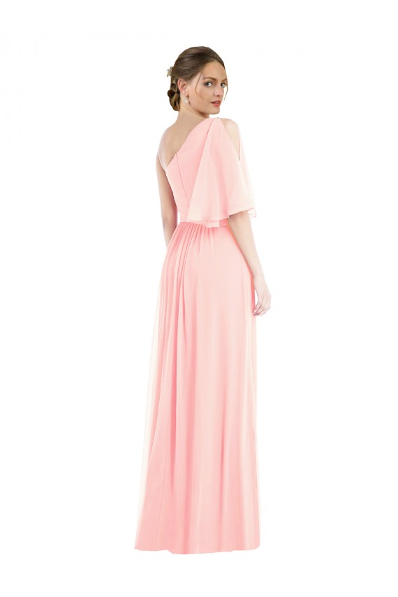 Outlet Bell Sleeves Soft Chiffon A-Line Pink Maxi Evening Dress Canada