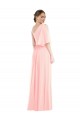 Outlet Bell Sleeves Soft Chiffon A-Line Pink Maxi Evening Dress Canada