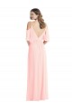 Outlet Cold Shoulder Soft Chiffon V-Back A-Line Pink Maxi Evening Dress Canada