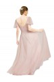 Outlet Flutter Sleeves Tulle A-Line Pink Semi Formal Evening Dress Canada