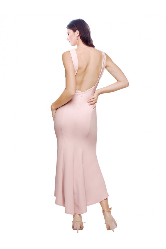 Outlet Sleeveless Stretch Crepe Low Back Sheath Pink Evening Gown Canada