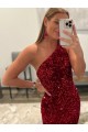 Outlet Sleeveless Velvet Sequin Sheath Pink Semi Formal Evening Dress Canada