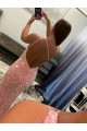 Outlet Sleeveless Velvet Sequin Sheath Pink Semi Formal Evening Dress Canada