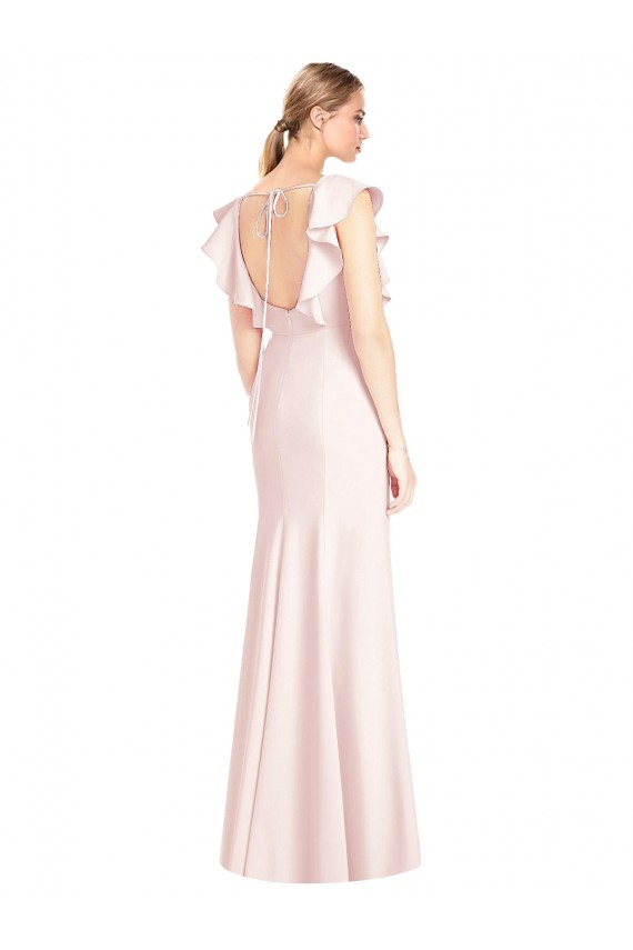 Outlet Cap Sleeves Stretch Crepe Open Back Trumpet Pink Semi Formal Evening Dress Canada