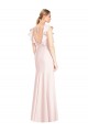 Outlet Cap Sleeves Stretch Crepe Open Back Trumpet Pink Semi Formal Evening Dress Canada