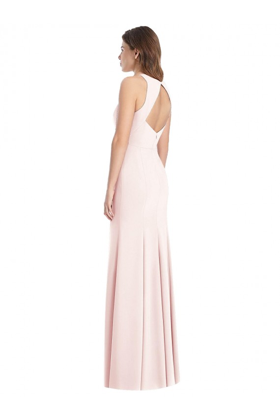 Outlet Sleeveless Stretch Crepe Open Back Trumpet Pink Semi Formal Evening Dress Canada