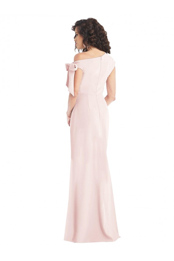 Outlet Cap Sleeves Stretch Crepe Trumpet Pink Maxi Evening Dress Canada