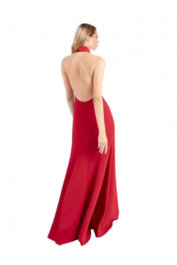 Outlet Sleeveless Stretch Crepe Open Back A-Line Red Evening Dress Canada