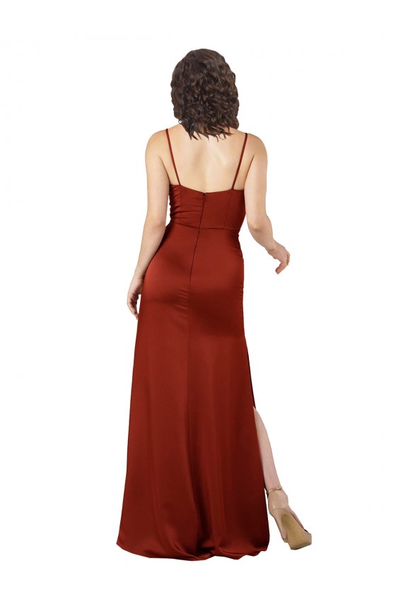 Outlet Sleeveless Silky Satin Low Back A-Line Red Evening Dress Canada