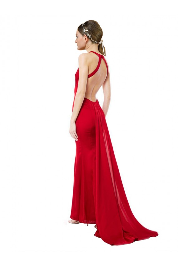 Outlet Sleeveless Stretch Crepe Open Back Mermaid Red Maxi Evening Dress Canada