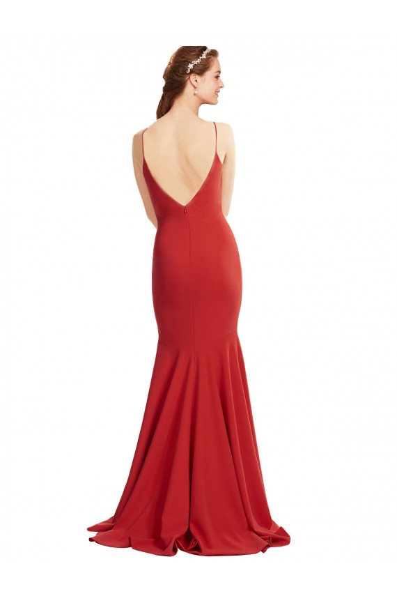 Outlet Sleeveless Stretch Crepe Open Back Mermaid Red Evening Dress Canada