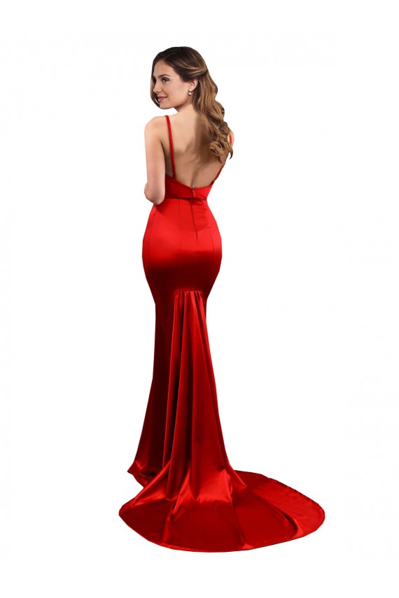 Outlet Sleeveless Stretch Satin Low Back Mermaid Red Sexy Evening Dress Canada