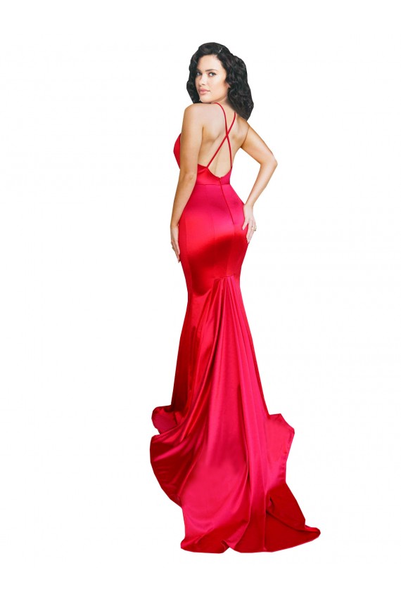 Outlet Sleeveless Stretch Satin Low Back Mermaid Red Sexy Evening Gown Canada