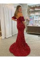 Outlet Short Sleeves Velvet Sequin Sheath Red Long Evening Dress Canada