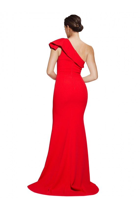 Outlet Sleeveless Stretch Crepe Sheath Red Semi Formal Evening Dress Canada