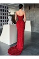 Outlet Sleeveless Velvet Sequin Sheath Red Evening Dress Canada