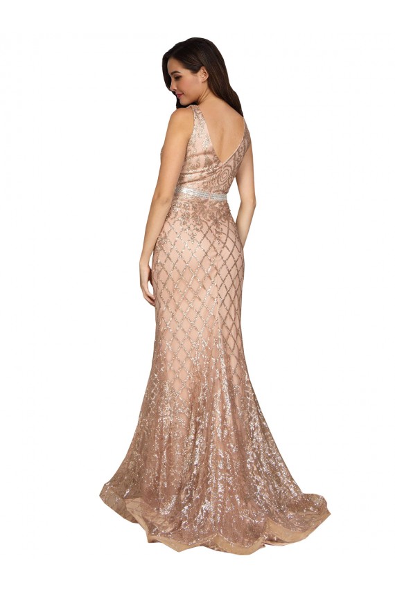 Outlet Sleeveless Sparkling Sequin V-Back Mermaid Rose Gold Plus Size Evening Dress Canada