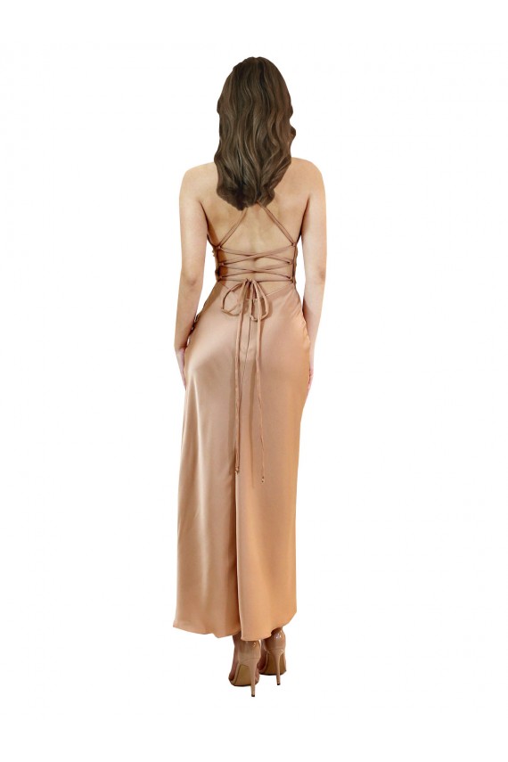 Outlet Sleeveless Silky Satin Low Back Sheath Rose Gold Evening Dress Canada