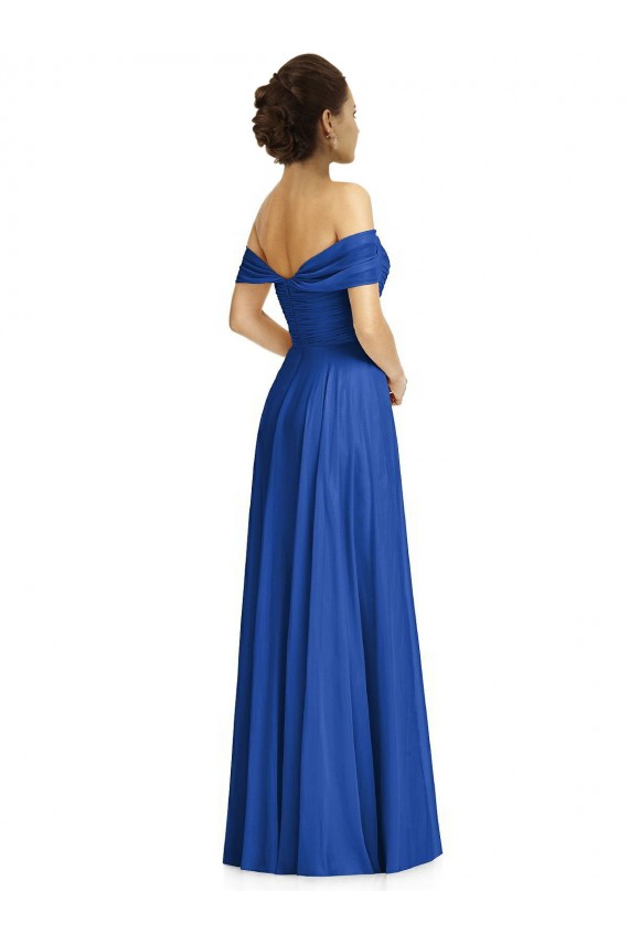 Outlet Cap Sleeves Soft Chiffon A-Line Royal Blue Maxi Evening Dress Canada