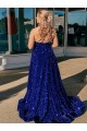 Outlet Sleeveless Velvet Sequin A-Line Royal Blue Evening Dress Canada