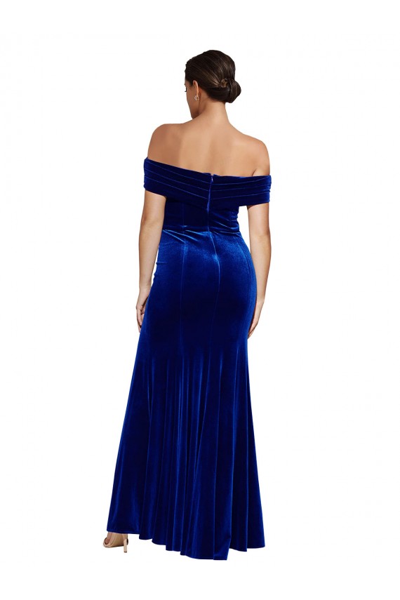 Outlet Sleeveless Stretch Velvet Mermaid Royal Blue Evening Dress Canada