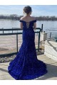 Outlet Sleeveless Velvet Sequin Sheath Royal Blue Off the Shoulder Evening Dress Canada