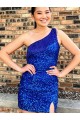 Outlet Sleeveless Velvet Sequin Sheath Royal Blue Short Evening Dress Canada