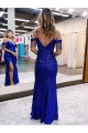 Outlet Sleeveless Velvet Sequin Sheath Royal Blue V-Neck Evening Dress Canada