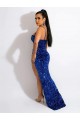 Outlet Sleeveless Velvet Sequin Sheath Royal Blue Spaghetti Straps Evening Dress Canada
