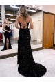 Outlet Sleeveless Velvet Sequin Sheath Royal Blue Sexy Evening Dress Canada