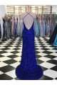 Outlet Sleeveless Velvet Sequin Sheath Royal Blue Evening Dress Canada