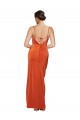Outlet Sleeveless Stretch Satin Criss Cross Back Sheath Rust Evening Dress Canada