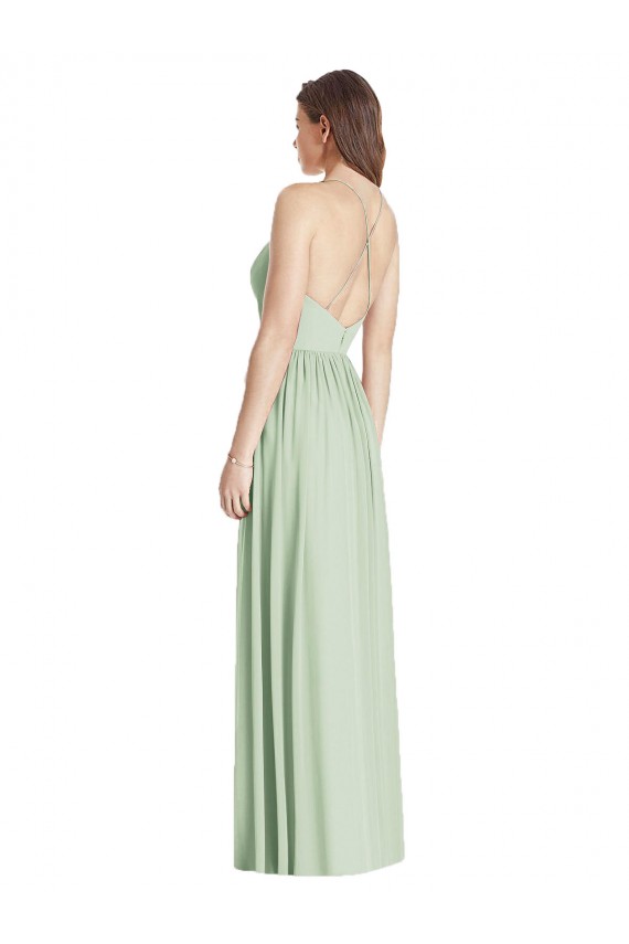 Outlet Sleeveless Soft Chiffon Criss Cross Back A-Line Sage Maxi Evening Gown Canada